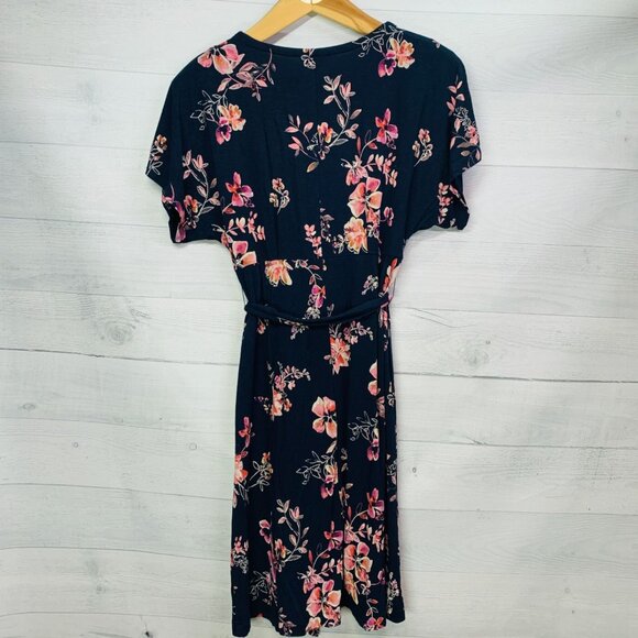 J.Jill Women’s Blue Floral Midi Dress Petite Small Dolman Sleeve Knit Stretch - Picture 9 of 12